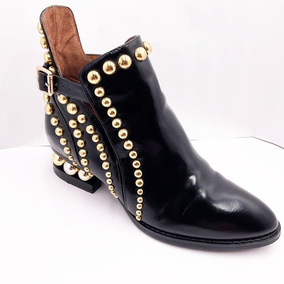 {Jeffery Campbell} Rylance Gold Studded Patent Leather Booties - Picture 4 of 16